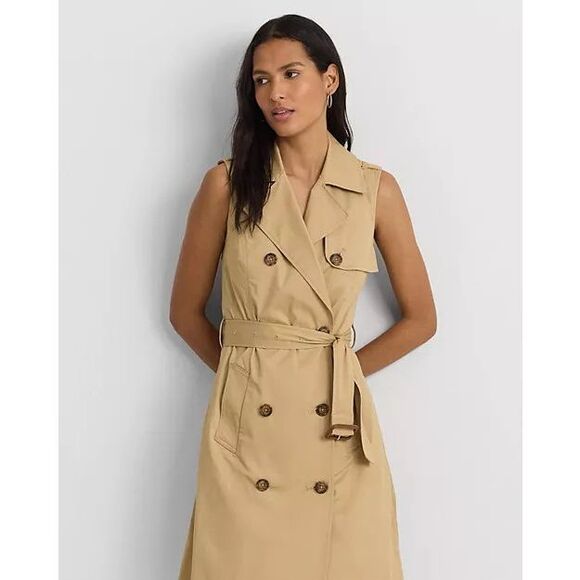 Lauren Ralph Lauren Twill Trench Dress Belted Sleeveless NWT Size 8 - Picture 2 of 13